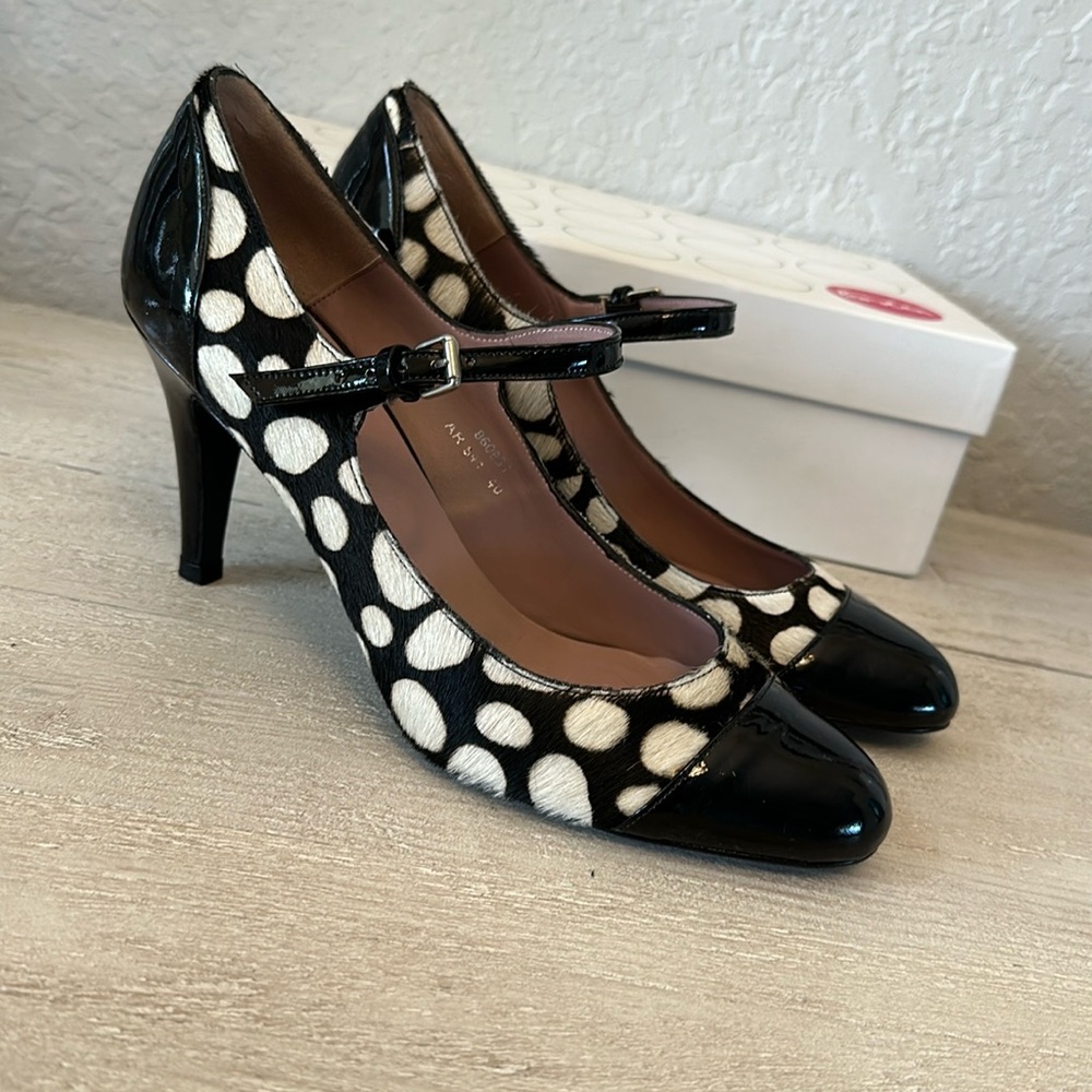 BODEN Patent Leather Heels Dalmatian print Calf Hair Black White Size 40